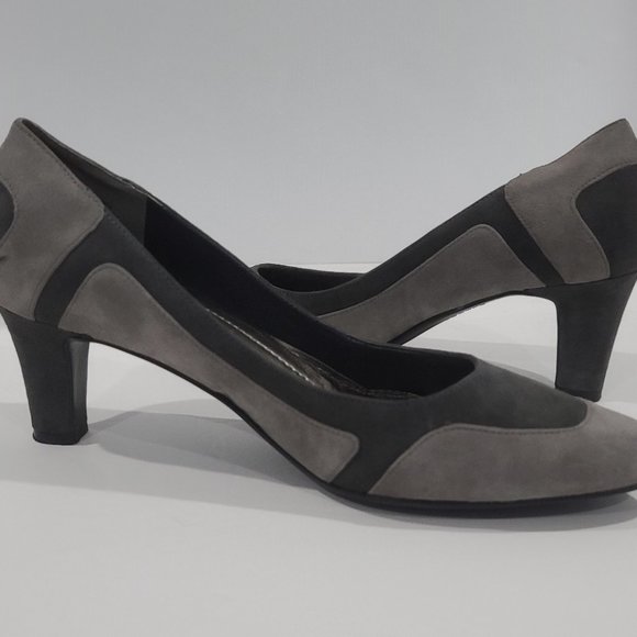 NEW ✅ Easy Spirit 2-Tone Grey / Charcoal Grey Nubuck Suede Heel Shoes 8W ✨ NEW - Picture 1 of 15
